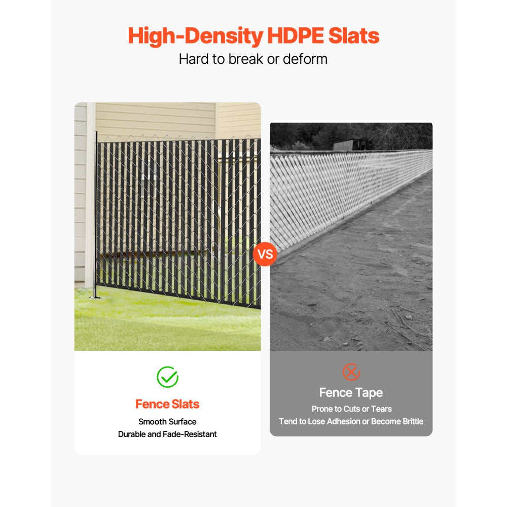 VEVOR Bottom Locking Privacy Slats, Double-Wall Vertical Bottom-Locking Slats for Chain-Link Fence, High-Density HDPE Chain Link Slats Ideally Fit 6' High Fence for Garden, Farm, Sports Field(Black)