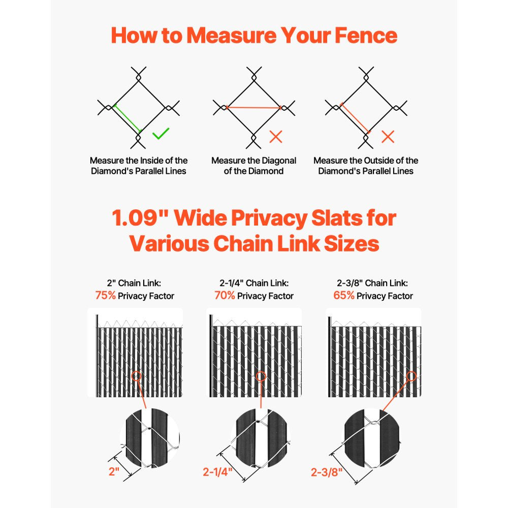 VEVOR Bottom Locking Privacy Slats, Double-Wall Vertical Bottom-Locking Slats for Chain-Link Fence, High-Density HDPE Chain Link Slats Ideally Fit 6' High Fence for Garden, Farm, Sports Field(Black)