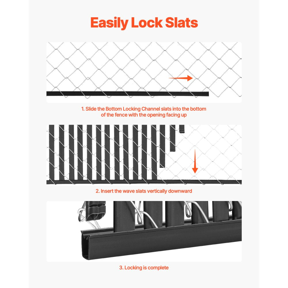 VEVOR Bottom Locking Privacy Slats, Double-Wall Vertical Bottom-Locking Slats for Chain-Link Fence, High-Density HDPE Chain Link Slats Ideally Fit 6' High Fence for Garden, Farm, Sports Field(Black)