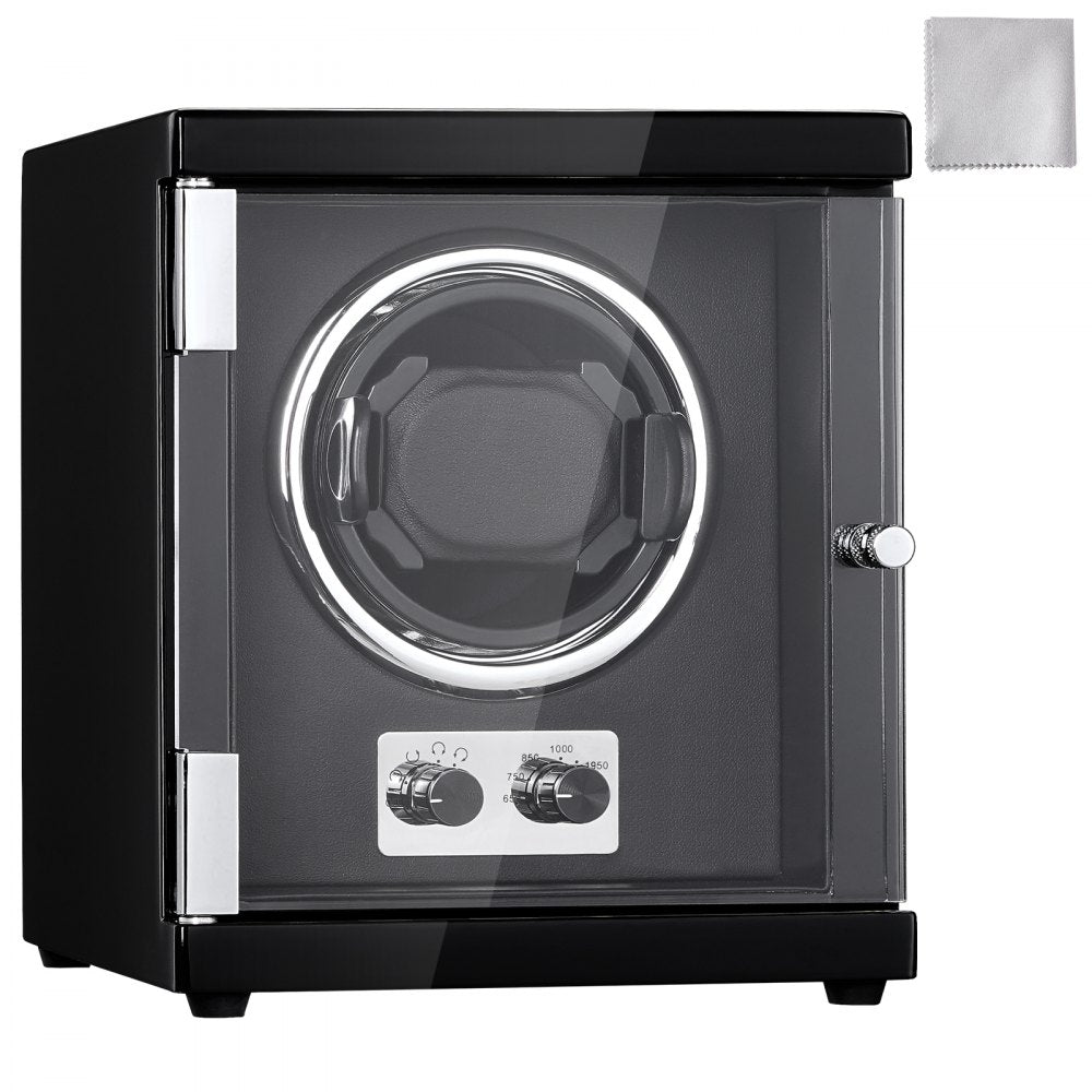 VEVOR Watch Winder, Single Watch Winder for Men's and Women's Automatic Watch, with Super Quiet Japanese Mabuchi Motor, Blue LED Light and Adapter, High-Density Board Shell and Black PU