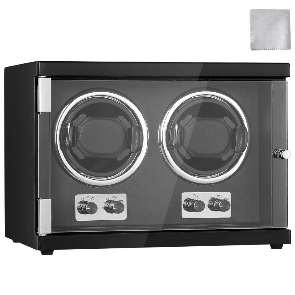 VEVOR Watch Winder, Dual Watch Winder for Men's and Women's Automatic Watch, with 2 Super Quiet Japanese Mabuchi Motors, Blue LED Light and Adapter, High-Density Board Shell and Black PU
