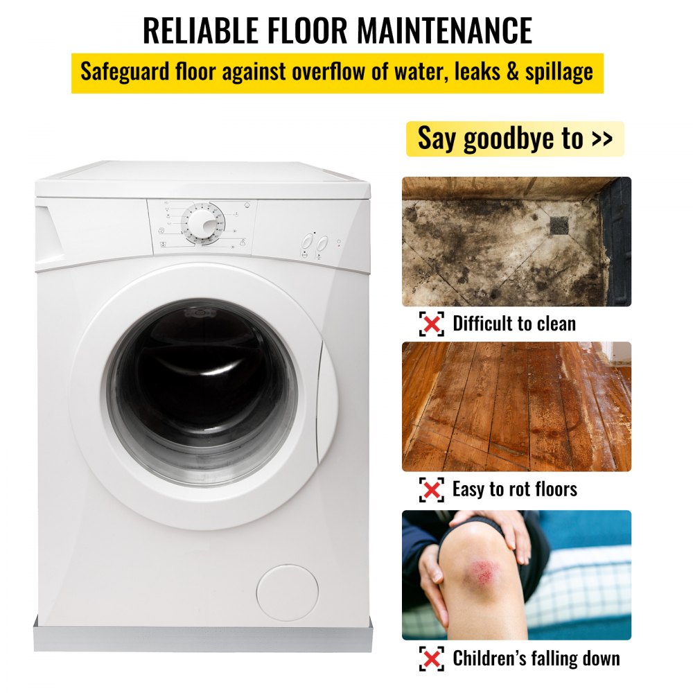 VEVOR 32 x 32 x 2.5 Inch Washing Machine Pan 18 GA Thickness 304 Stainless Steel Heavy Duty Compact Washer Drip Tray with Drain Hole & Hose Adapter