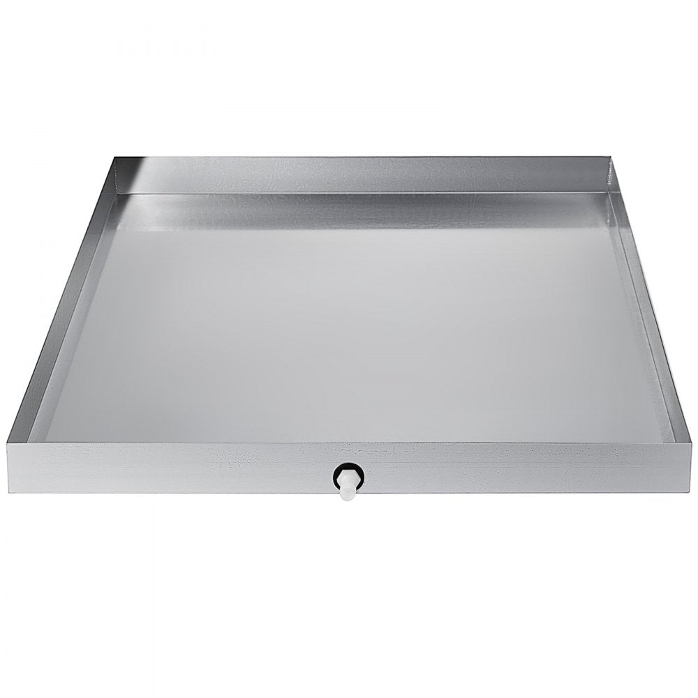 VEVOR 32 x 32 x 2.5 Inch Washing Machine Pan 18 GA Thickness 304 Stainless Steel Heavy Duty Compact Washer Drip Tray with Drain Hole & Hose Adapter