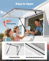 VEVOR Concession Window 36x24 in, Aluminum Alloy Service Window for Food Truck, Up to 85 Degrees Stand Serving Window with 2 Sliding Windows, Awning Door, and Drag Hook, for Concession Trailers