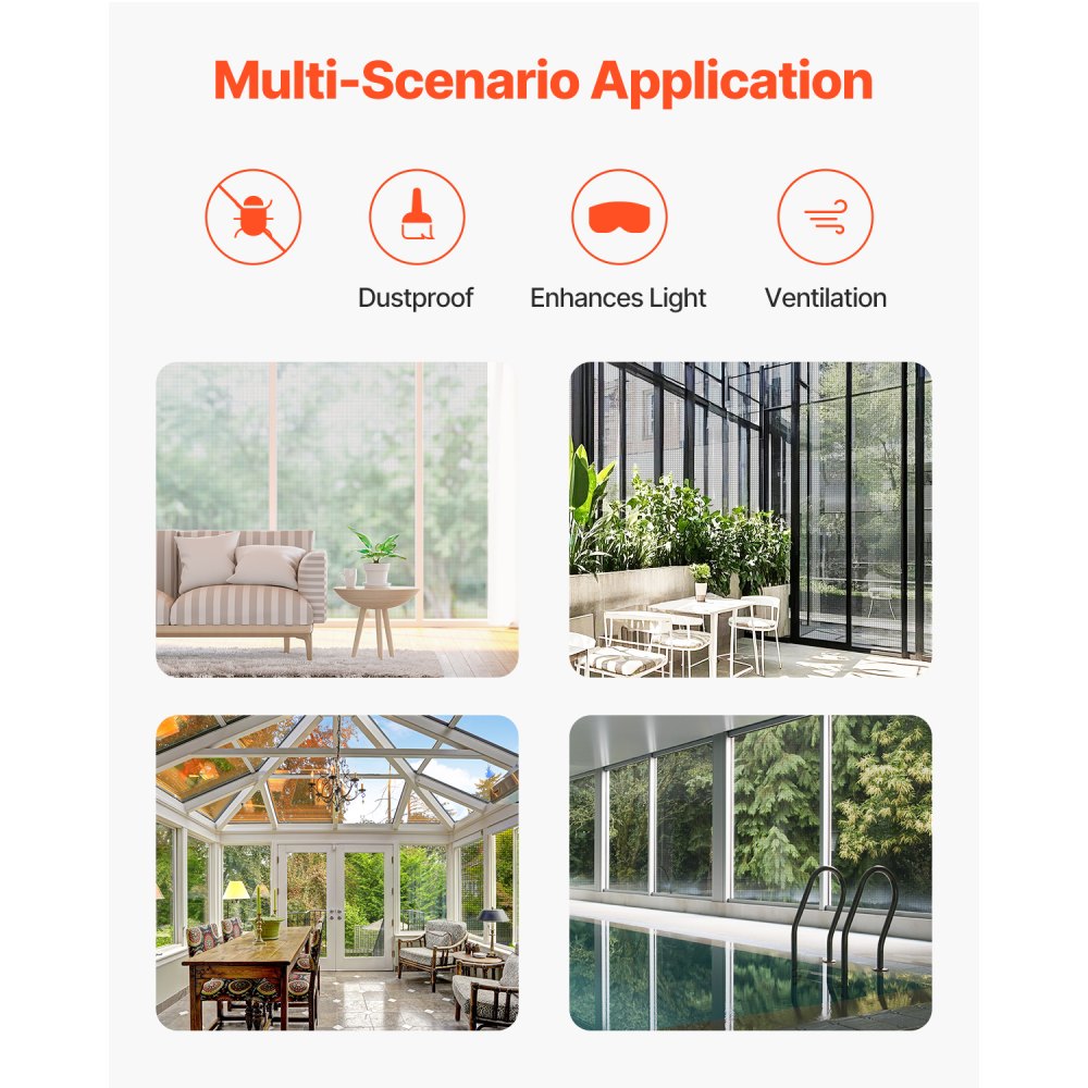 VEVOR Window Screen Replacement, 100 ft × 48 in Window Screen Mesh, DIY Adjustable Fiberglass Screen Mesh - Durable, Washable & Easy to Install, Window Screen Repair Kit for Patio Porch Door Windows