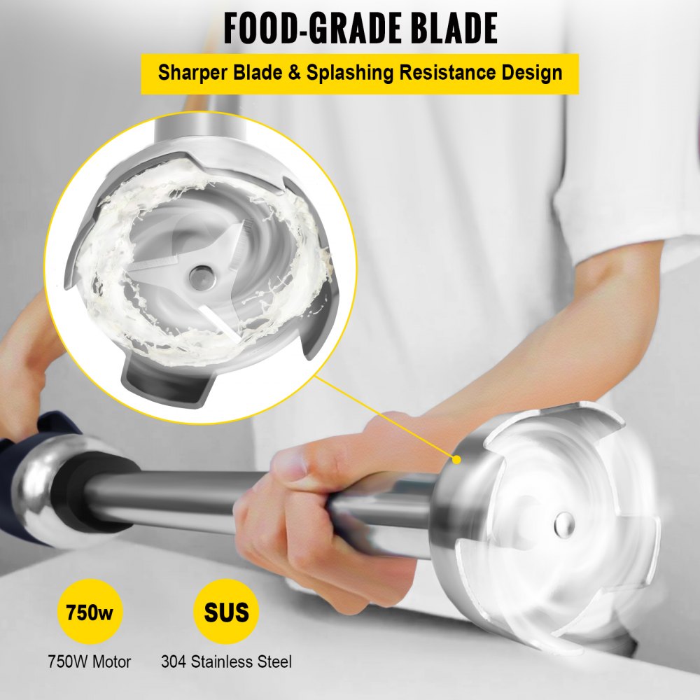 VEVOR Commercial Immersion Blender Variable Speed Heavy Duty Immersion Blender 750W Commercial Hand Mixer 304 Stainless Steel Hand Blender Commercial (11.8")