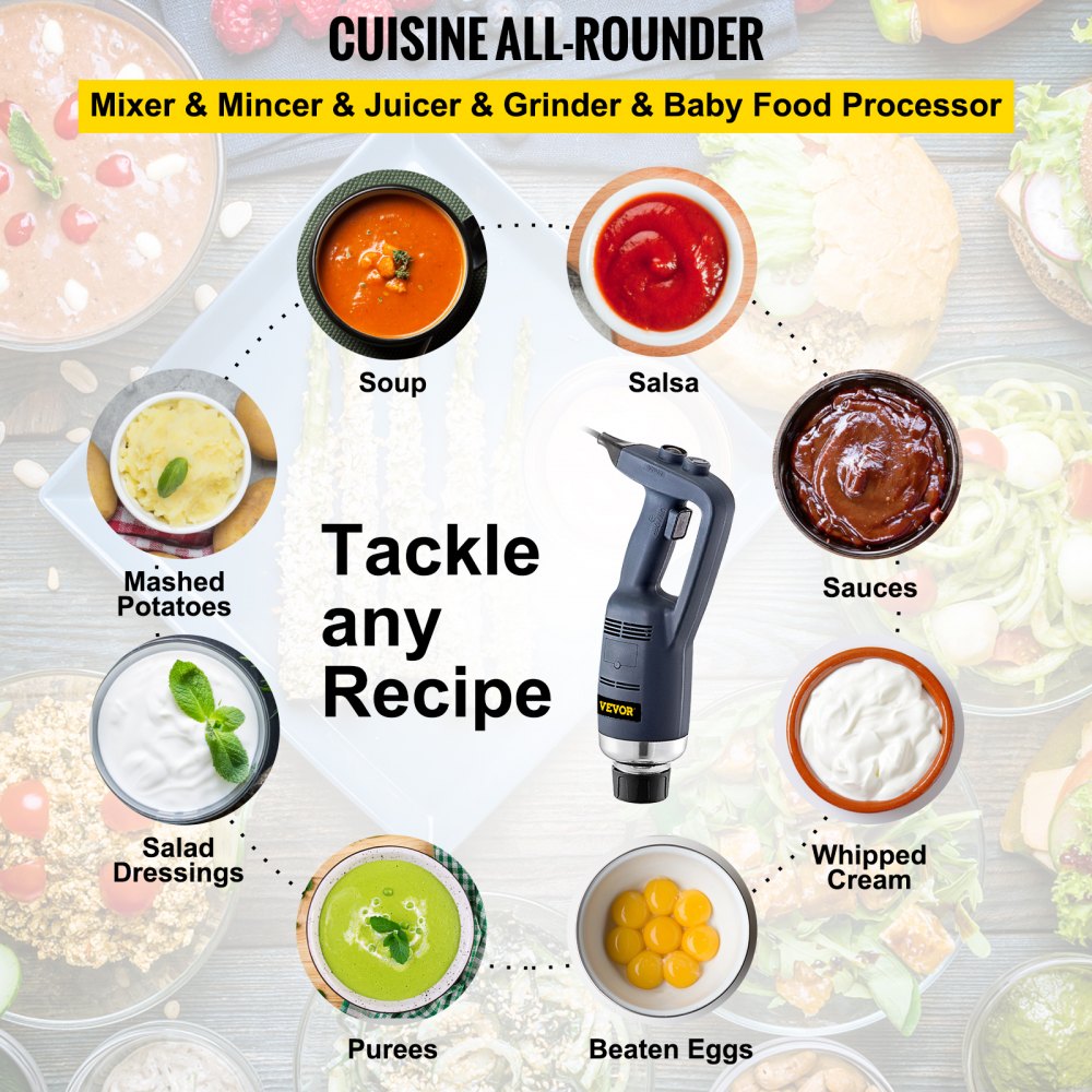 VEVOR Commercial Immersion Blender 500W Power, Hand Held Mixer with 15.7-Inch 304 Stainless Steel Removable Shaft, Electric Stick Blender Variable Speed 4000-16000RPM