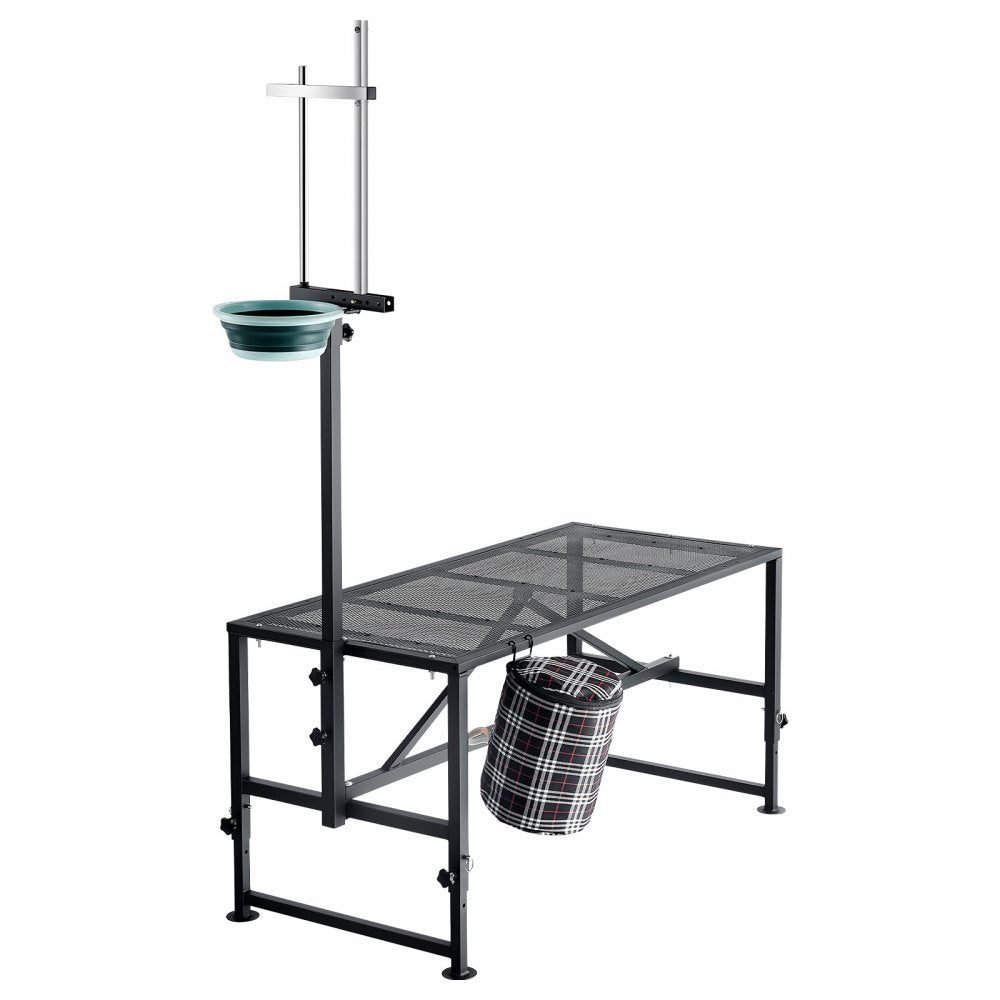 VEVOR Goat Milking Stand, 600 lbs Heavy Duty Goat Stand with Feed Bin, Adjustable Headpiece & Tool Basket, Stanchion for Grooming & Hoof Trimming, Metal Livestock Platform for Sheep, 47" x 23", Black