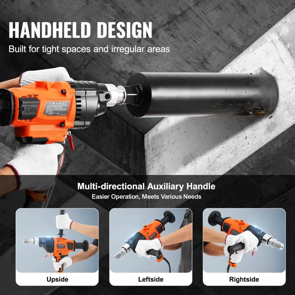 VEVOR Core Drill Machine, 0.8-6.3in Drilling Diameter Handheld Diamond Core Drill Rig with Carrying Case, 2000W Rugged Concrete Core Drill, Wet and Dry Use, For Drilling Concrete and Mixing Paint
