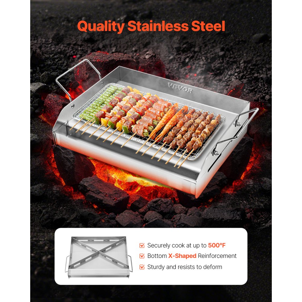VEVOR Stainless Steel Griddle, 17x13 inch Universal Flat Top Rectangular Plate, Gas Grill Griddle for BBQ Grill, Teppanyaki, Portable Family Cookware with Handle, for Camping Tailgating Party