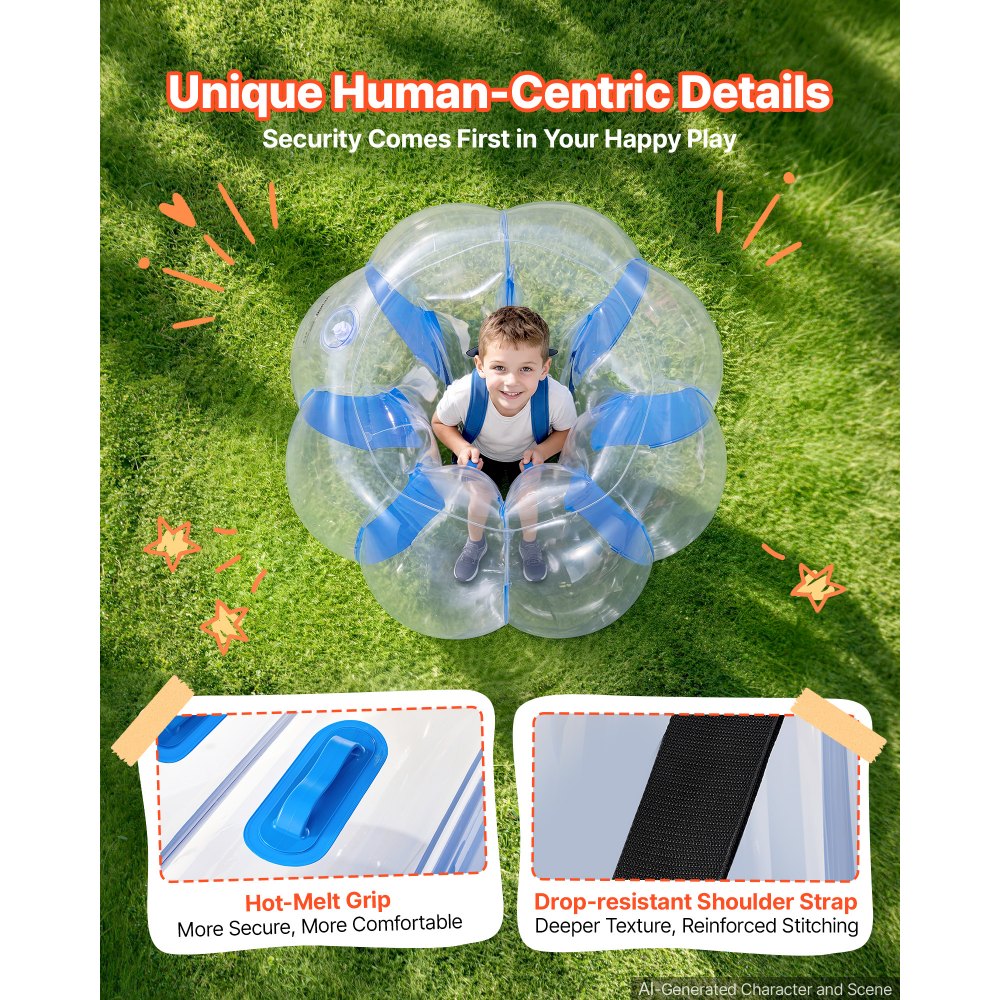 VEVOR 2-Pack Inflatable Bumper Balls 3FT Human Bubble for Kids Blue+Red, for Backyard, Camping, Picnic, Park, Lawn, and Outdoor Team Gameplay, Thickened PVC Material, Sumo Hamster Ball with Handle