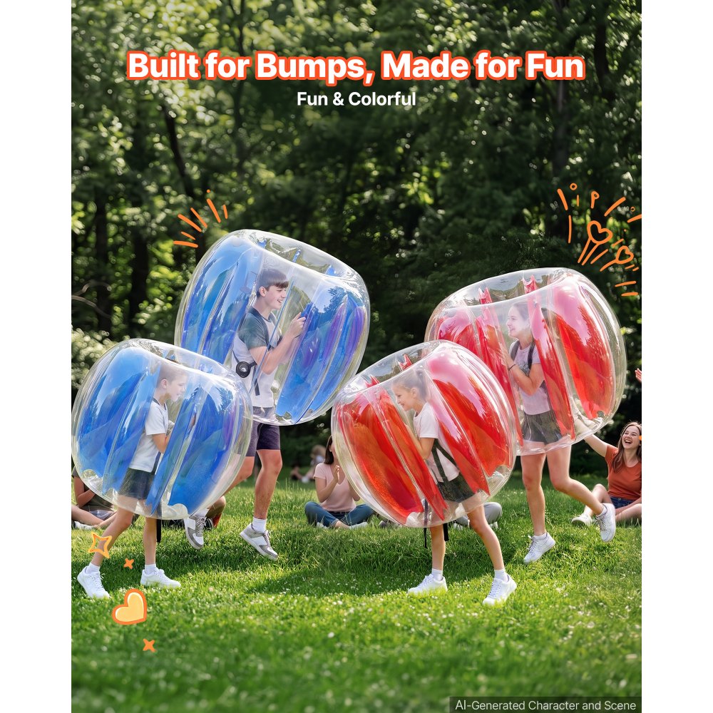 VEVOR 4 Pack Inflatable Bumper Balls 3FT+4FT Bubble for Kids Teens Blue+Red, for Backyard, Camping, Picnic, Park, Outdoor Team Gameplay, Thickened PVC Material, Sumo Human Hamster Ball with Handle