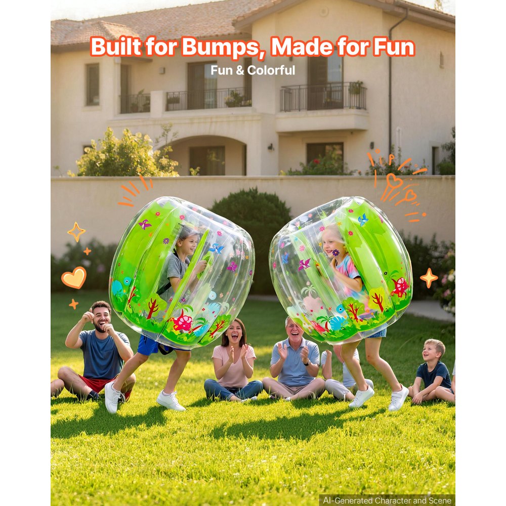 VEVOR 2-Pack Inflatable Bumper Balls 3FT Human Bubble for Kids Transparent, for Backyard, Camping, Picnic, Park, Lawn, and Outdoor Team Gameplay, Thickened PVC Material, Sumo Hamster Ball with Handle