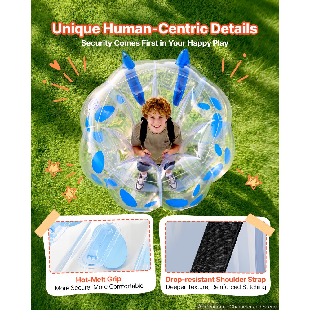 VEVOR 2-Pack Inflatable Bumper Balls 4FT Human Bubble for Teens Blue, for Backyard, Camping, Picnic, Park, Lawn, and Outdoor Team Gameplay, Thickened PVC Material, Sumo Hamster Ball with Handle
