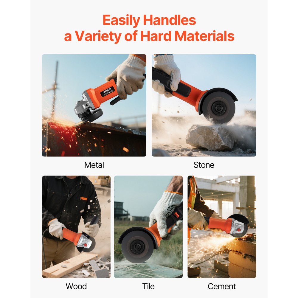 VEVOR Angle Grinder, 4-1/2" Electric Grinder Power Tool, 8Amps 12000RPM High-Speed Corded Angle Grinders with 230° Adjustable Dust Guard for Metal Grinding, Cutting, Rust Removal (Disc Not Included)