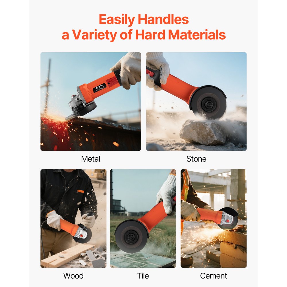 VEVOR Angle Grinder, 5" Electric Grinder Power Tool, 10Amps 10000RPM High-Speed Corded Angle Grinders with 230° Adjustable Dust Guard for Metal Grinding, Cutting, Rust Removal (Disc Not Included)