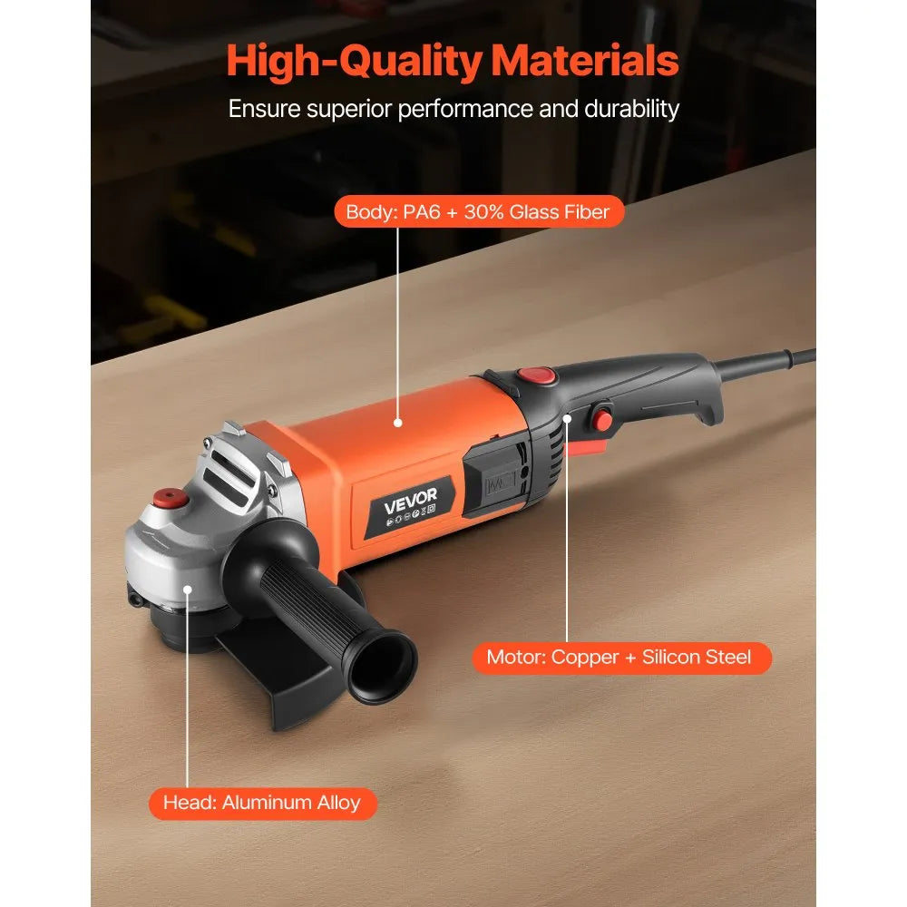 VEVOR Angle Grinder, 7" Electric Grinder Power Tool, 13Amps 8500RPM High-Speed Corded Angle Grinders with 270° Adjustable Dust Guard for Metal Grinding, Cutting, Rust Removal (Disc Not Included)