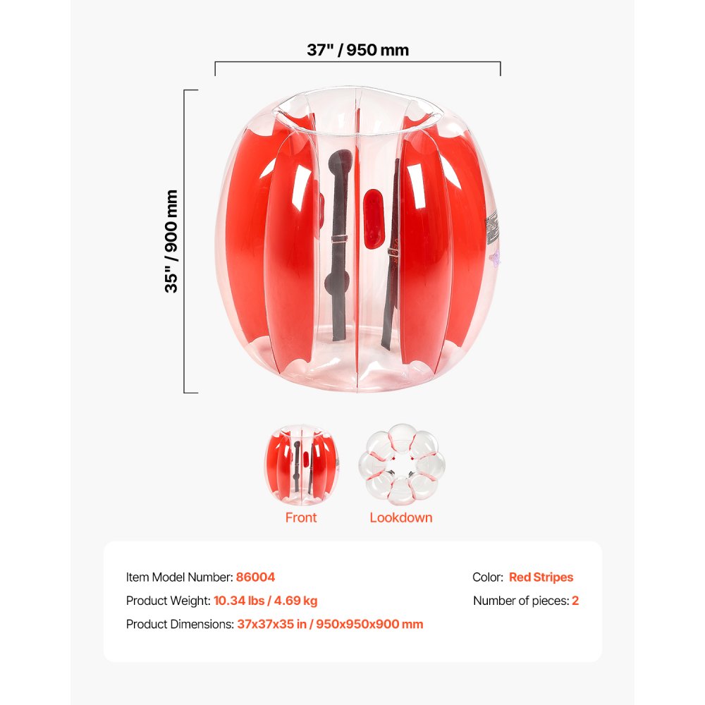 VEVOR Inflatable Bumper Balls 2-Pack, 3FT/0.9M Body Sumo Zorb Ball, Durable Thick PVC Human Hamster Bubble Knocker for Outdoor Sports Team Gaming Play, Bopper Toy for Playground Yard Park, Red Stripes