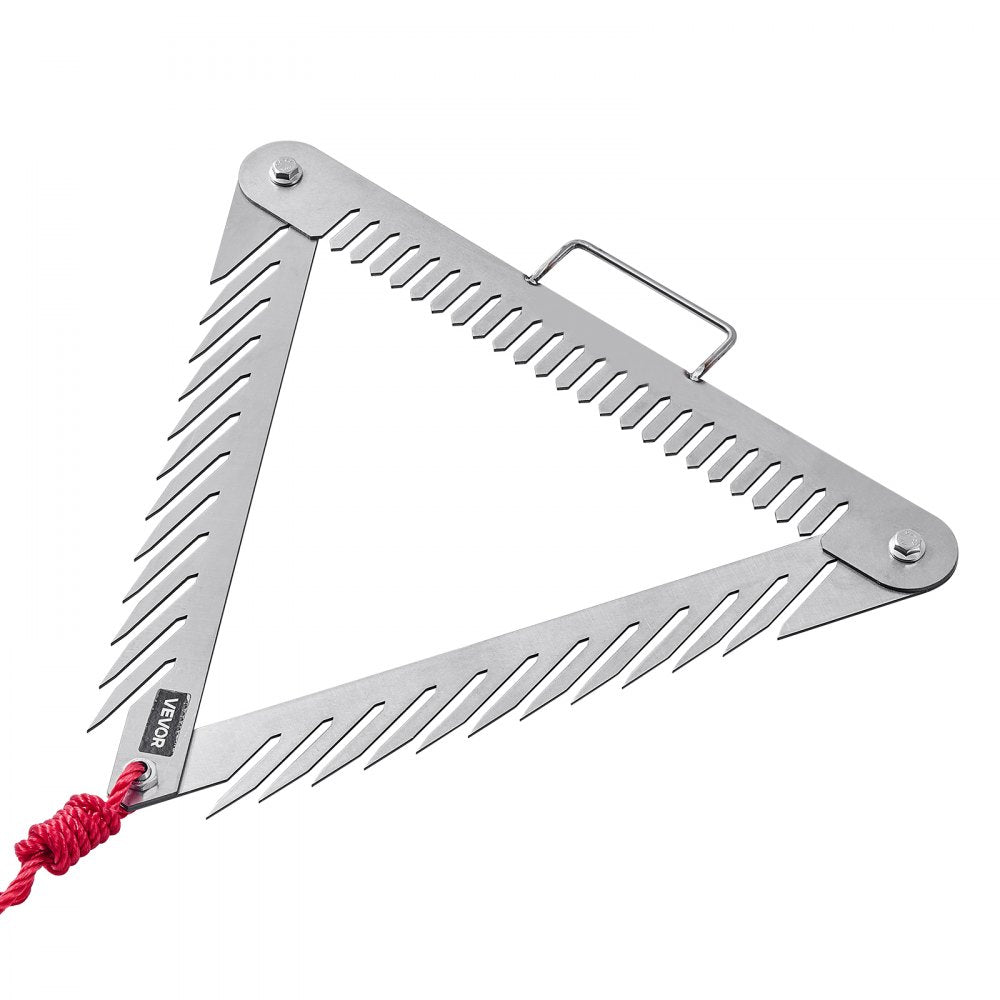 VEVOR 24in Aquatic Weed Rake, 3-Sided Lake Weed Rake with Handle, Portable and Foldable Pond Water Grass Razor, Stainless Steel Throwable Floating Pond Weeds Cutter with 30 ft Rope, for Lakes Ponds