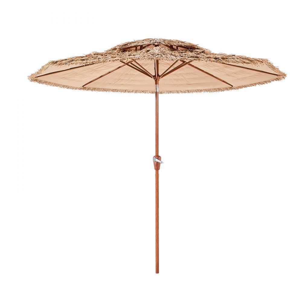 VEVOR Tiki Umbrella, 9 ft Thatched Patio Umbrella with Tilt, 2-Tier Hawaiian Style Beach Parasol with PP Thatch and 8 Metal Ribs, Grass Pool Umbrellas for Beach, Patio, Poolside, Backyard & Garden