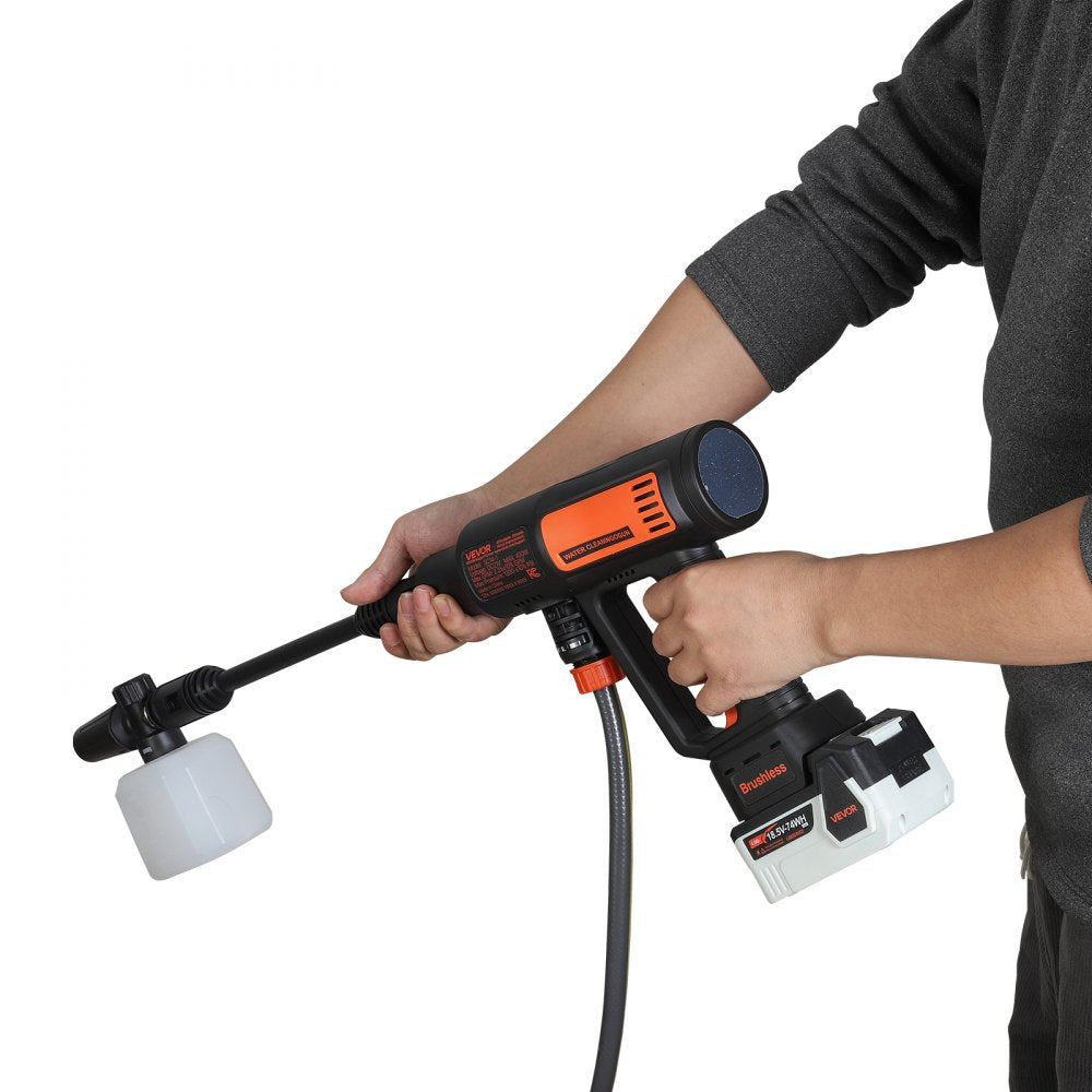 VEVOR Cordless Pressure Washer, 1200PSI MAX Portable Pressure Washer with Brushless Motor, Dual Batteries, 6-in-1 Nozzle & Water Hose, 4 Speed Adjustable, Handheld Power Cleaner for Home Garden Patio