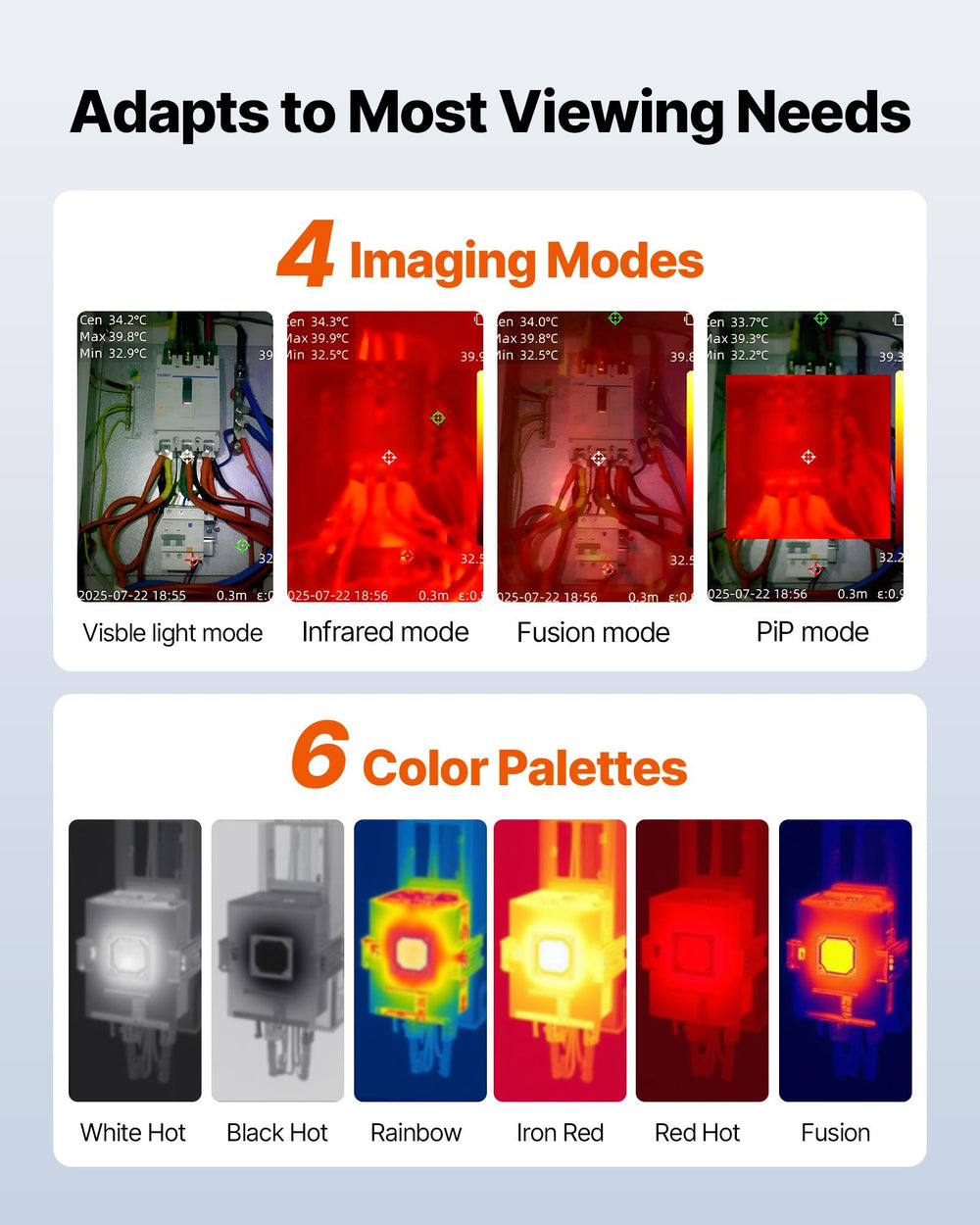 VEVOR Thermal Camera, 320 x 240 TISR Super Resolution, Thermal Imaging Camera with 2MP Visual Camera, 256 x 192 IR Resolution, 25 HZ Refresh Rate, -4°F to 1022°F, 4 Image Modes & 6 Color Palettes