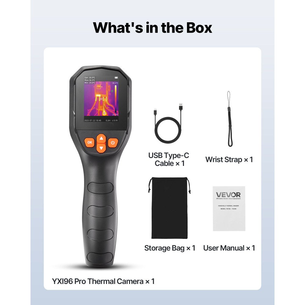 VEVOR Thermal Camera, TISR Super Resolution 240x180, Thermal Imaging Camera with 2MP Visual Camera, 96x96 IR Resolution, 25HZ Refresh Rate, -4°F to 1022°F, 4 Image Modes & 6 Color Palettes