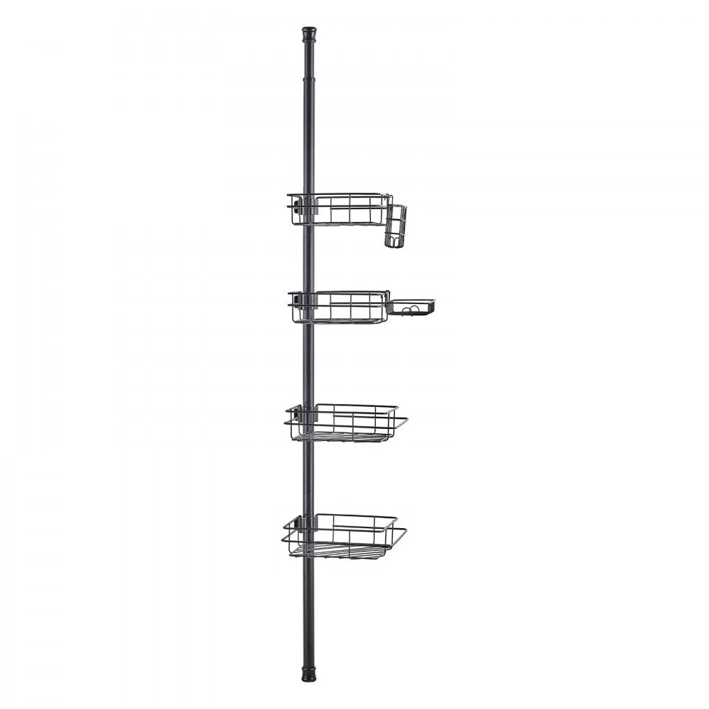 VEVOR Shower Corner Caddy Tension Pole, 42" to 114" High, Multi-Functional Shower Tension Pole with Strong Load-Bearing Tray, Rust-Proof Easy-to-Install Tension Pole, Fit for Bathroom & Washroom