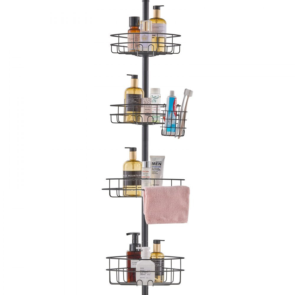 VEVOR Shower Corner Caddy Tension Pole, 42" to 114" High, Multi-Functional Shower Tension Pole with Strong Load-Bearing Tray, Rust-Proof Easy-to-Install Tension Pole, Fit for Bathroom & Washroom