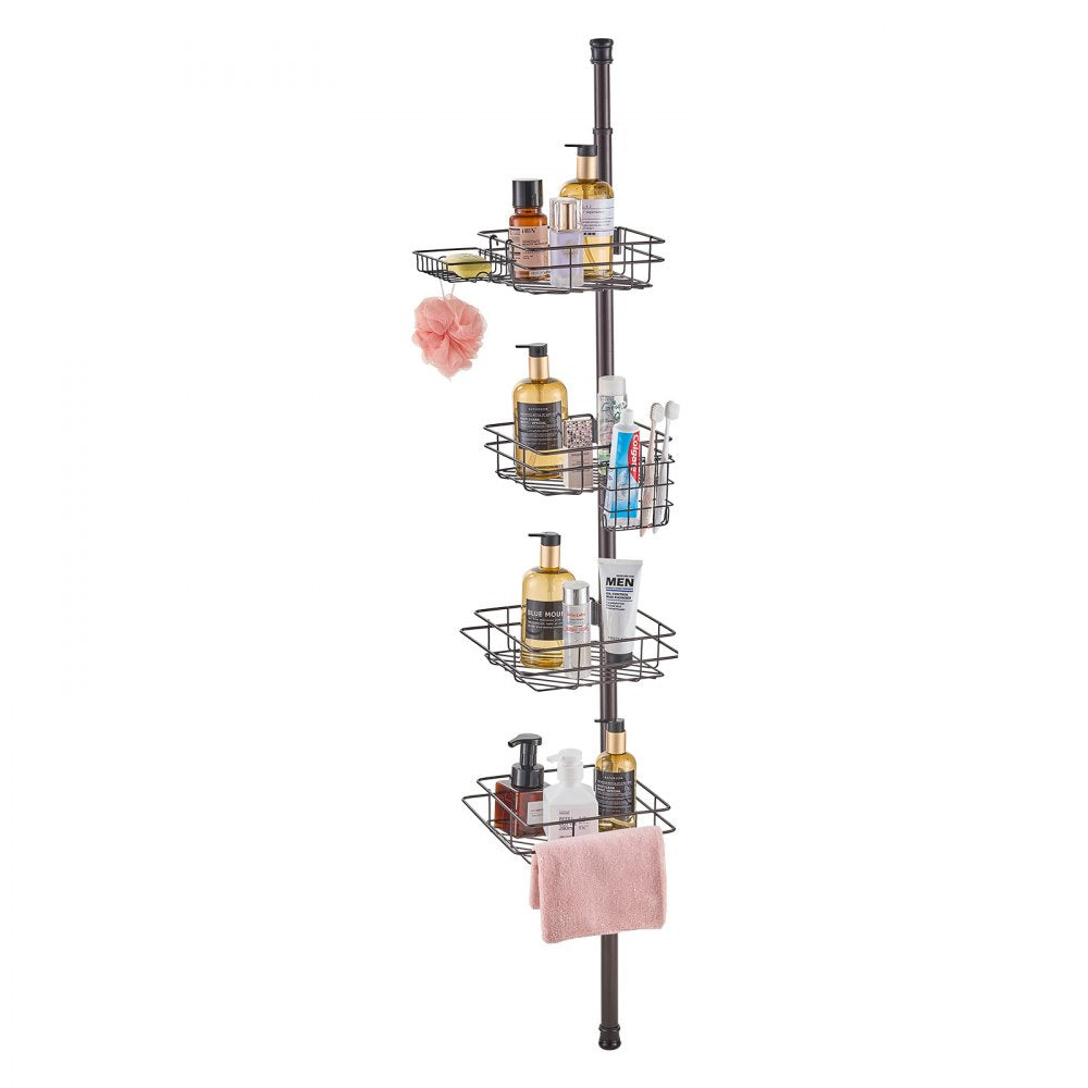 VEVOR Shower Corner Caddy Tension Pole, 42" to 114" High, Multi-Functional Shower Tension Pole with Strong Load-Bearing Tray, Rust-Proof Easy-to-Install Tension Pole, Fit for Bathroom & Washroom
