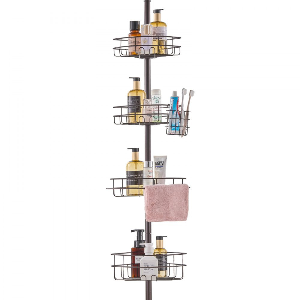 VEVOR Shower Corner Caddy Tension Pole, 56" to 114" High, Multi-Functional Shower Tension Pole with Strong Load-Bearing Tray, Rust-Proof Easy-to-Install Tension Pole, Fit for Bathroom & Washroom