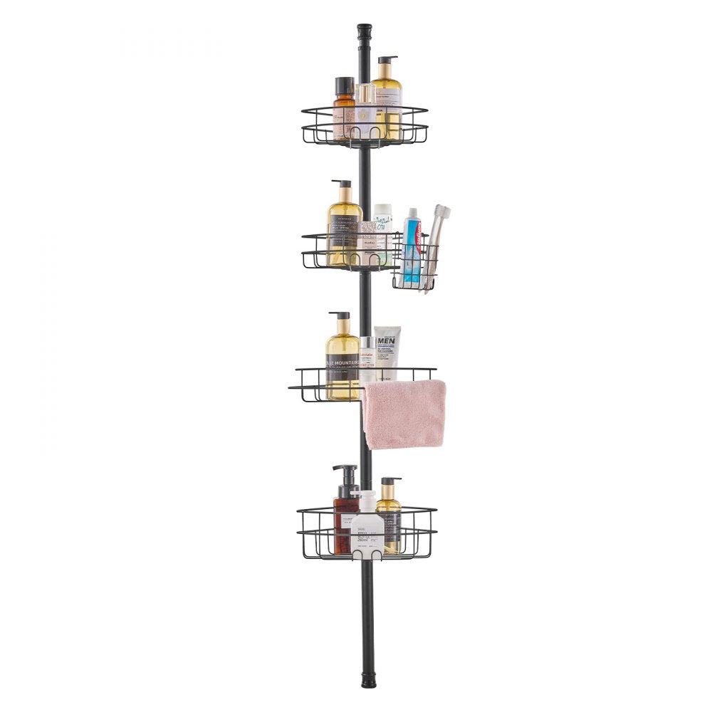 VEVOR Shower Corner Caddy Tension Pole, 56" to 114" High, Multi-Functional Shower Tension Pole with Strong Load-Bearing Tray, Rust-Proof Easy-to-Install Tension Pole, Fit for Bathroom & Washroom
