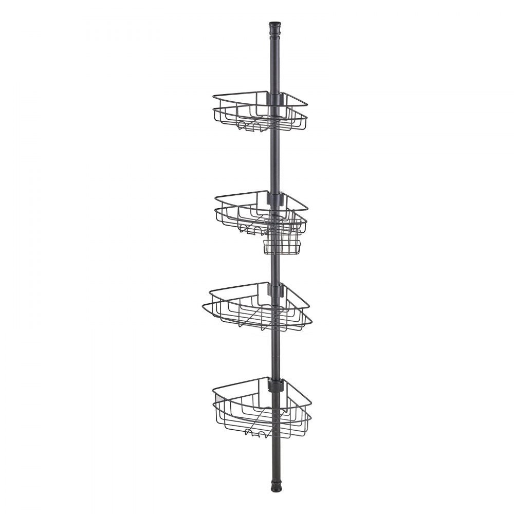 VEVOR Shower Corner Caddy Tension Pole, 56" to 114" High, Multi-Functional Shower Tension Pole with Strong Load-Bearing Tray, Rust-Proof Easy-to-Install Tension Pole, Fit for Bathroom & Washroom
