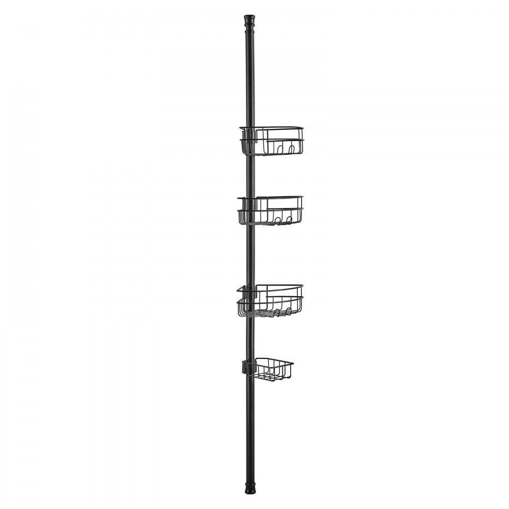 VEVOR Shower Corner Caddy Tension Pole, 39" to 125" High, Multi-Functional Shower Tension Pole with Strong Load-Bearing Tray, Rust-Proof Easy-to-Install Tension Pole, Fit for Bathroom & Washroom