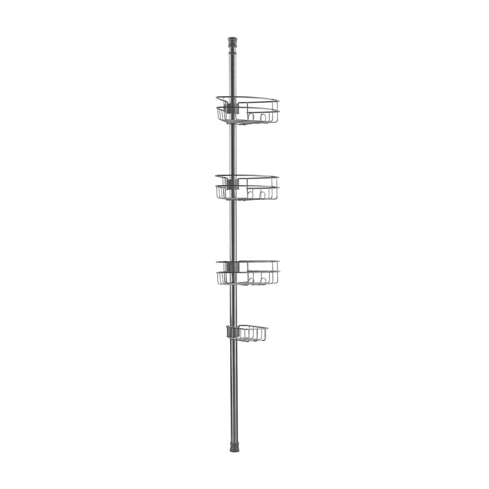 VEVOR Shower Corner Caddy Tension Pole, 39" to 125" High, Multi-Functional Shower Tension Pole with Strong Load-Bearing Tray, Rust-Proof Easy-to-Install Tension Pole, Fit for Bathroom & Washroom