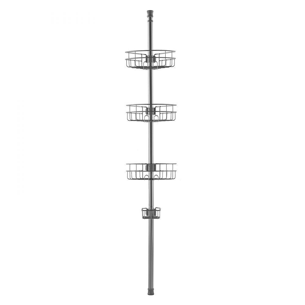 VEVOR Shower Corner Caddy Tension Pole, 39" to 125" High, Multi-Functional Shower Tension Pole with Strong Load-Bearing Tray, Rust-Proof Easy-to-Install Tension Pole, Fit for Bathroom & Washroom