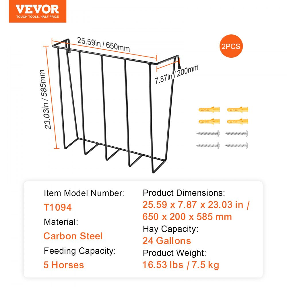 VEVOR Livestock Hay Feeder, 24 Gallons Large Capacity, 2 Packs Heavy-Duty Steel Goat Hay Rack, 27'' Long Wall Mounted Horse Hay Holder, Multiple Sided Feeding Rack for Sheep Farm Indoor Outdoor