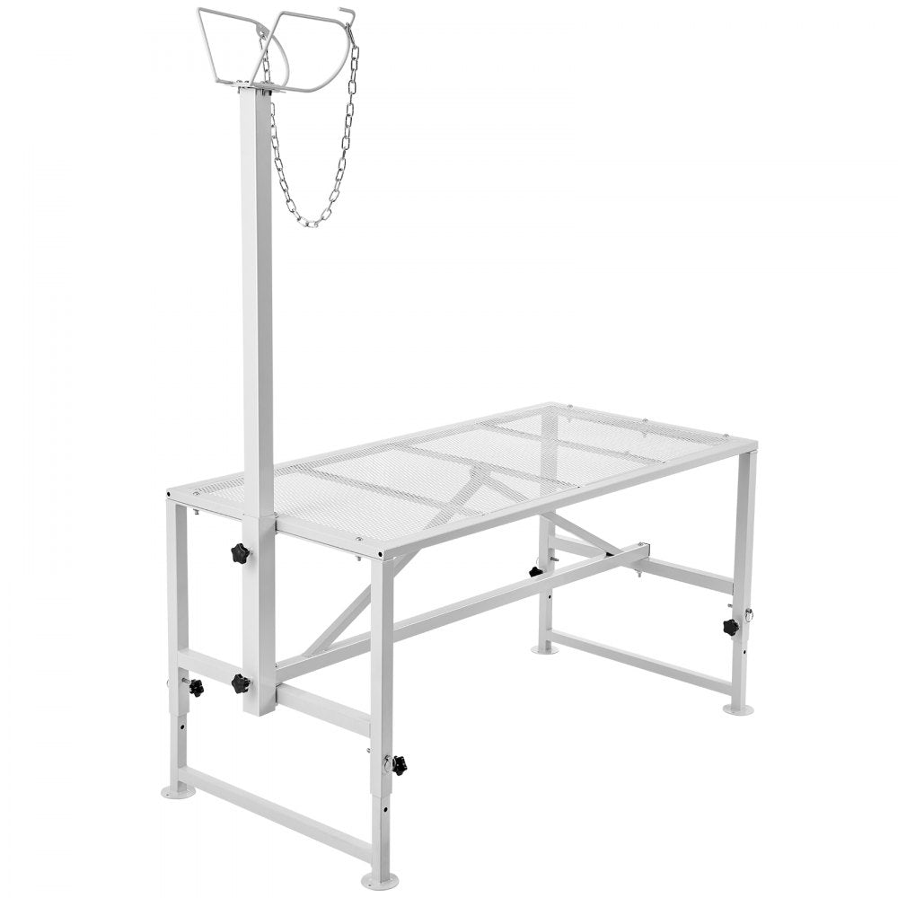 VEVOR Goat & Sheep Stand, 47x23 inch Livestock Stand, Metal Livestock Milking and Shearing Stand 21" to 33" Adjustable Height, with Headpiece and Nose Loop, 500lbs Loading Weight, White