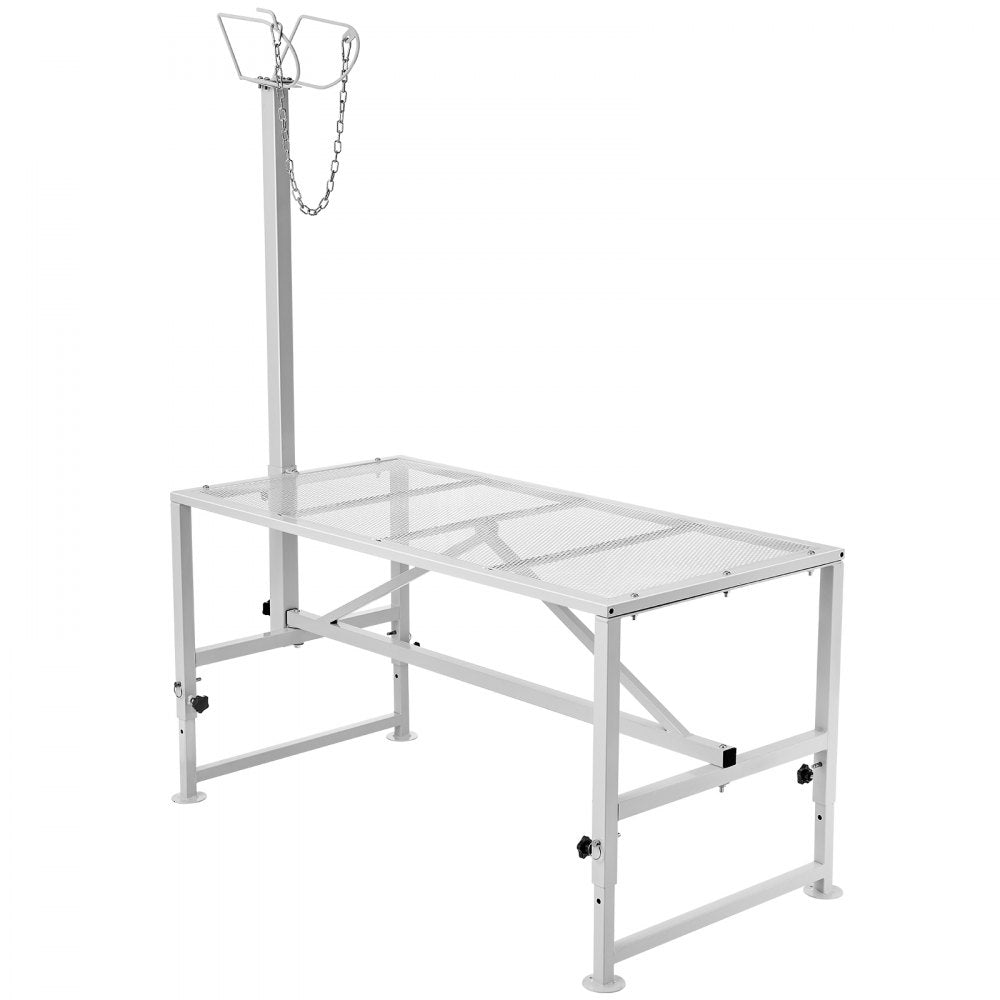 VEVOR Goat & Sheep Stand, 47x23 inch Livestock Stand, Metal Livestock Milking and Shearing Stand 21" to 33" Adjustable Height, with Headpiece and Nose Loop, 500lbs Loading Weight, White