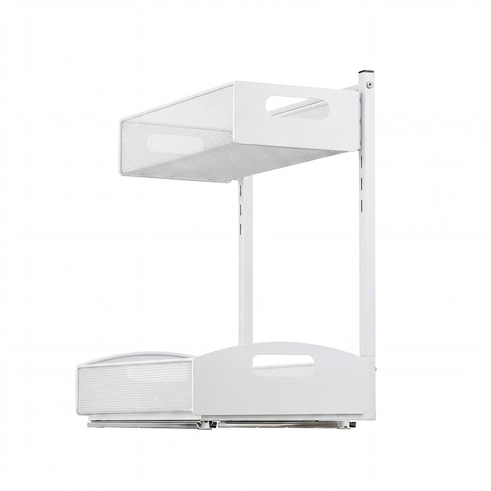 VEVOR Under Sink Organizer, 2 Pack 2-Tier Pull Out Cabinet Organizer with 4-Level Height Adjustment, Metal Slide Out Shelf, Multi-Purpose Cabinet Organizers and Storage for Bathroom & Kitchen, White