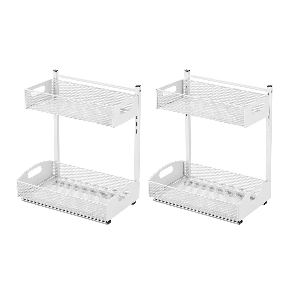 VEVOR Under Sink Organizer, 2 Pack 2-Tier Pull Out Cabinet Organizer with 4-Level Height Adjustment, Metal Slide Out Shelf, Multi-Purpose Cabinet Organizers and Storage for Bathroom & Kitchen, White