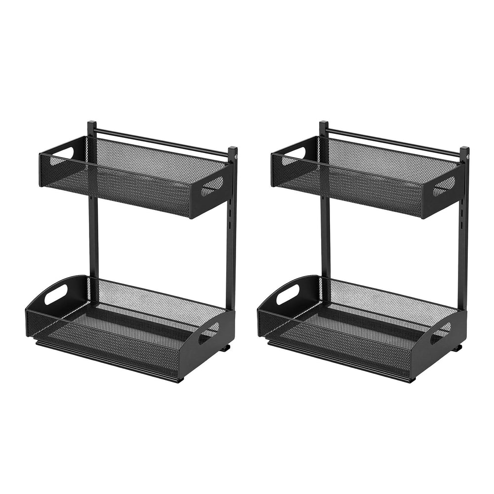 VEVOR Under Sink Organizer, 2 Pack 2-Tier Pull Out Cabinet Organizer with 4-Level Height Adjustment, Metal Slide Out Shelf, Multi-Purpose Cabinet Organizers and Storage for Bathroom & Kitchen, Black