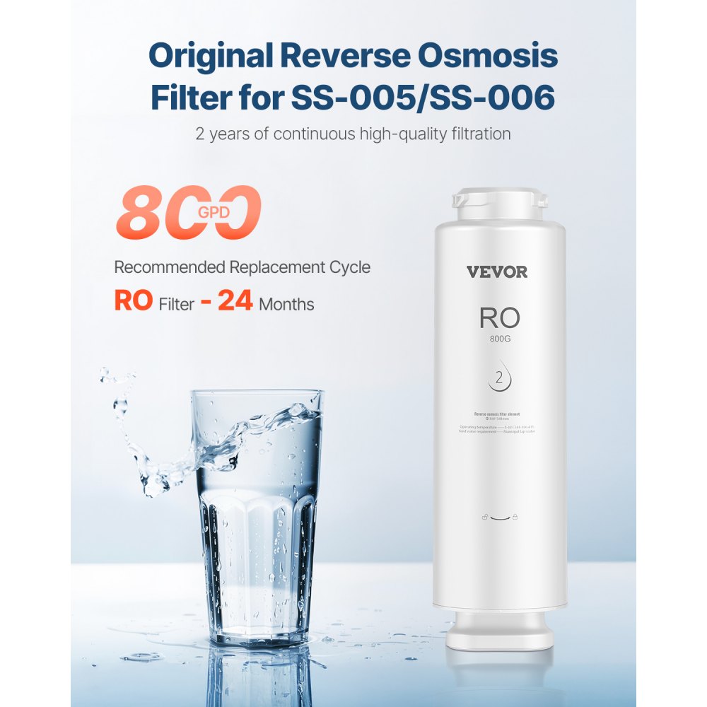 VEVOR Reverse Osmosis System, 800 GPD 11-stage Reverse Osmosis Water Filter Replacement, RO Filter Cartridge for 24 Months, Reduces Lead & Chlorine, Compatible with SS-005 Under Sink Water Filter