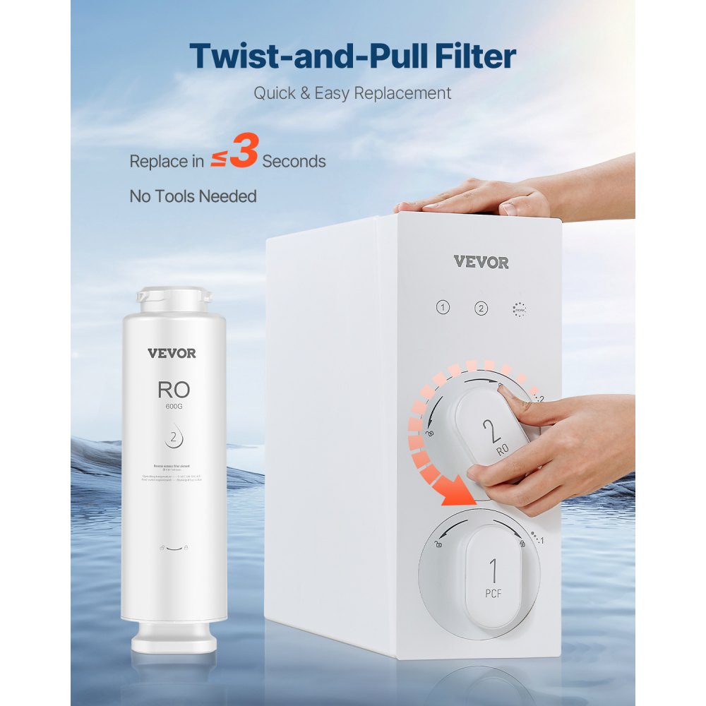 VEVOR Reverse Osmosis System, 600 GPD 10-stage Reverse Osmosis Water Filter Replacement, RO Filter Cartridge for 24 Months, Reduces Lead & Chlorine, Compatible with SS-003 Under Sink Water Filter