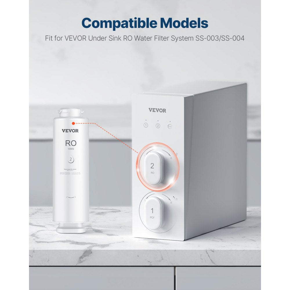 VEVOR Reverse Osmosis System, 600 GPD 10-stage Reverse Osmosis Water Filter Replacement, RO Filter Cartridge for 24 Months, Reduces Lead & Chlorine, Compatible with SS-003 Under Sink Water Filter