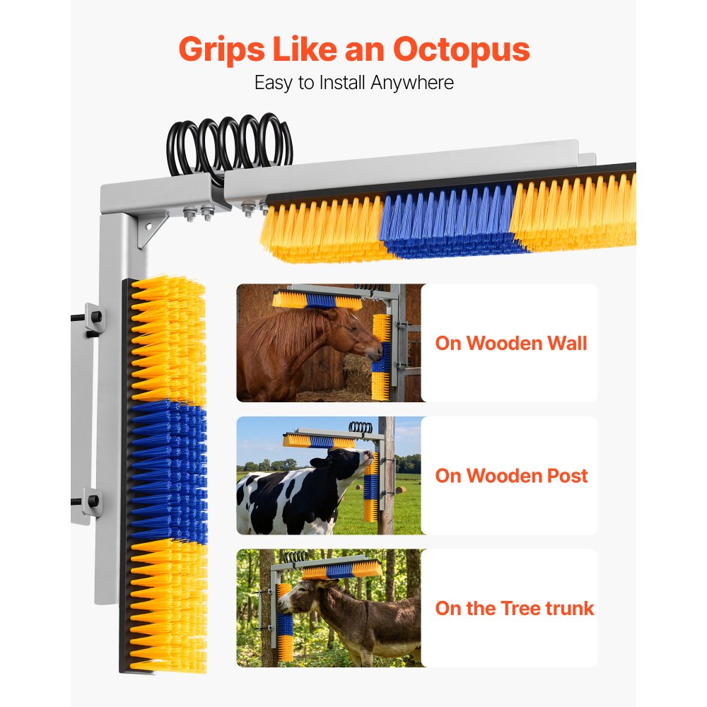 VEVOR 2 Way Livestock Scratching Brush, Dual Sided Goat Scratcher Brush with Mounting Bracket, 16.9" x 3.9" Cow Scratcher for Back Itch Relief, Massage Grooming Scratch Tool for Horse Cattle Sheep Pig