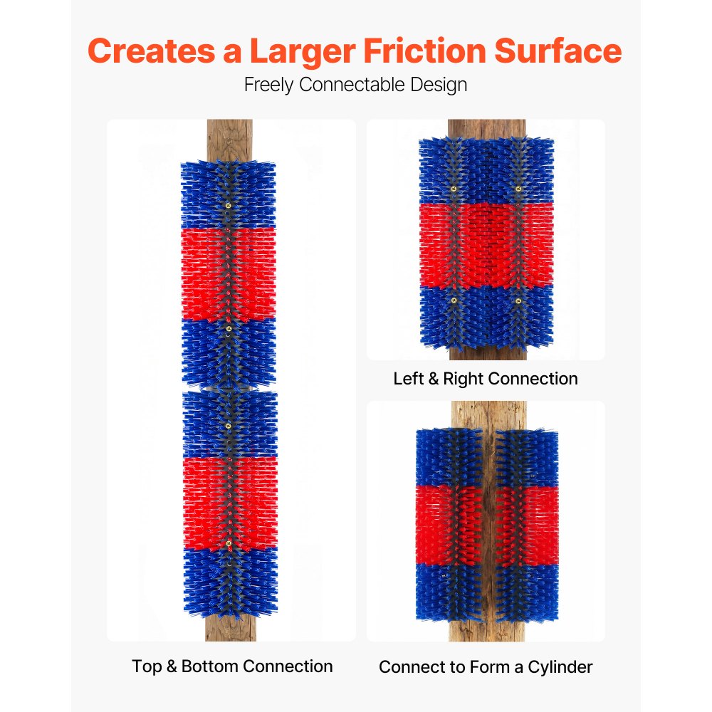 VEVOR Livestock Scratching Brush, 2PCS Goat Scratcher Brush Post with 8 Screws, 16.9" x 7.5" Cow Scratcher for Back Itch Relief, Massage Grooming Scratch Tool for Horse Cattle Sheep Pig, Blue & Red