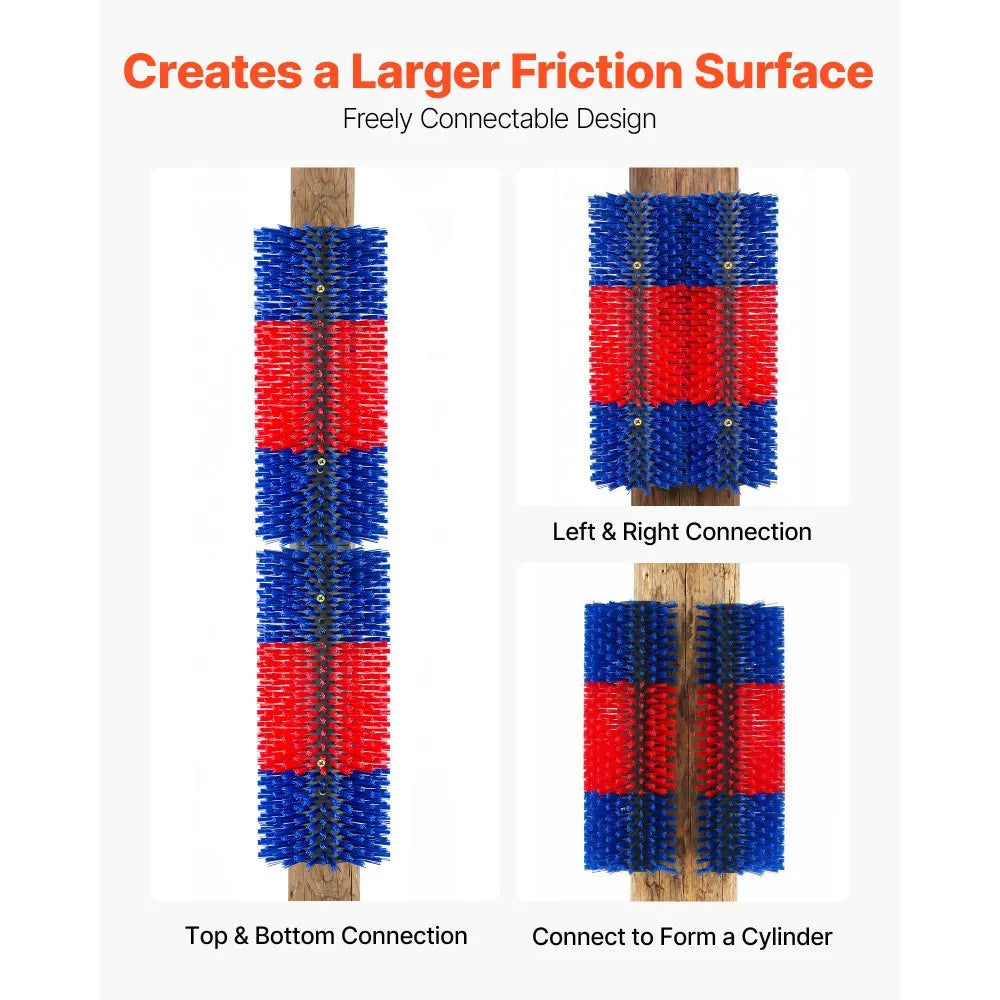 VEVOR Livestock Scratching Brush, 3PCS Goat Scratcher Brush Post with 12 Screws, 16.9" x 7.5" Cow Scratcher for Back Itch Relief, Massage Grooming Scratch Tool for Horse Cattle Sheep Pig, Blue & Red