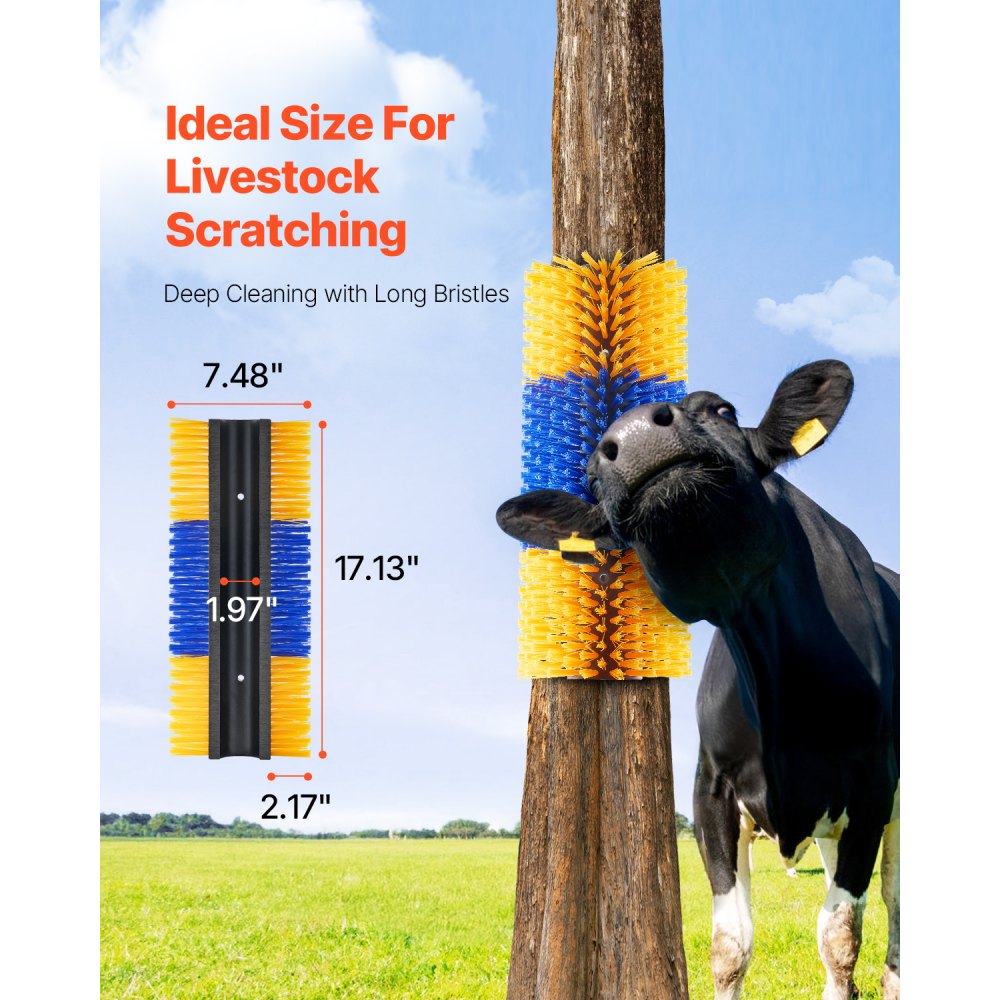 VEVOR Livestock Scratching Brush, 2 Pcs Horse Brush with 4 Screws, 17.1 x 7.5 in Cow Scratcher, for Back Itch Relief & Keep Cleaning, Grooming & Scratching Post Brush for Horse, Pig, Cattle Supplies