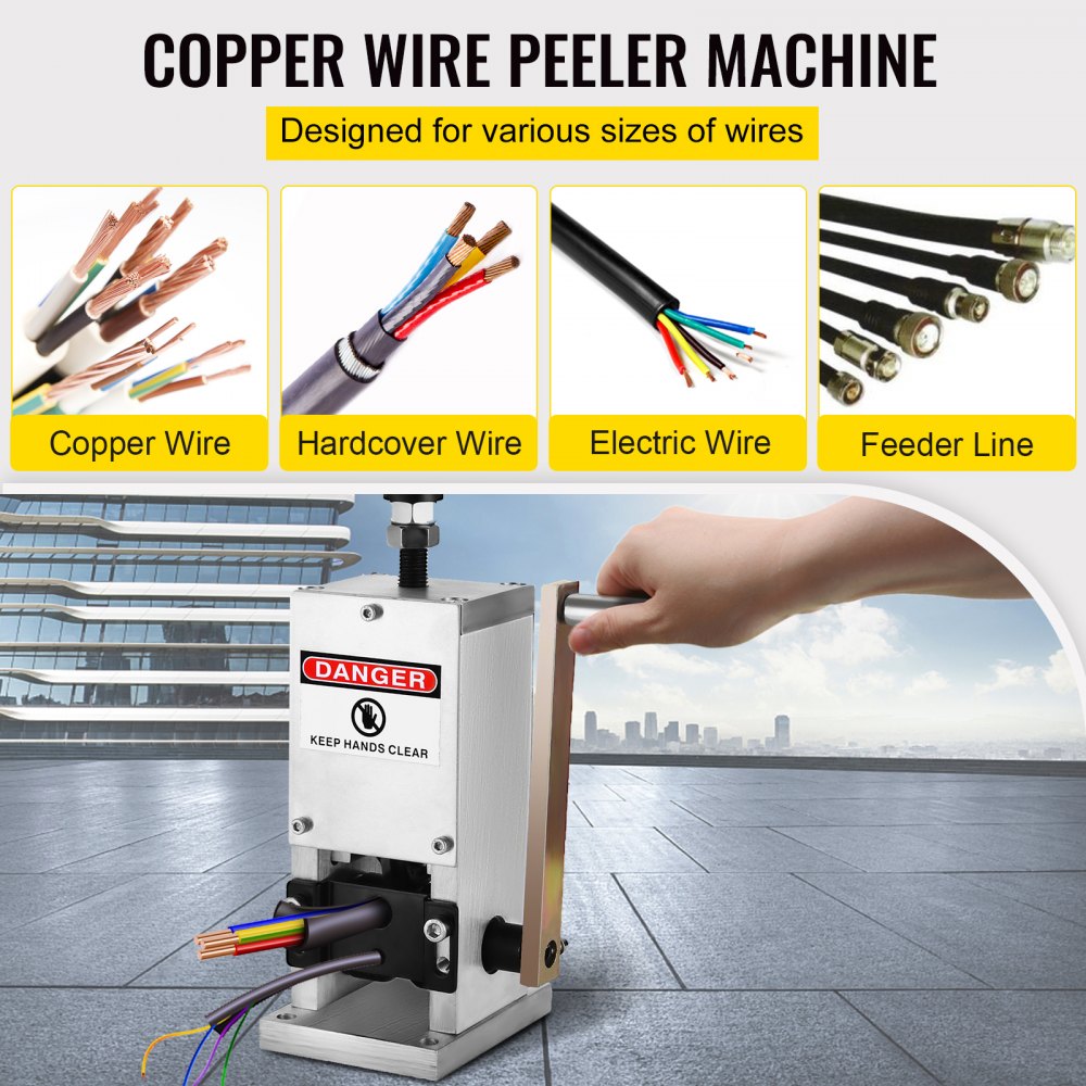 VEVOR Manual Wire Stripping Machine 0.06-0.98 inches, Wire Stripper Machine with Hand Crank Portable, Wire Stripping Tool Aluminum Construction,for Scrap Copper Recycling